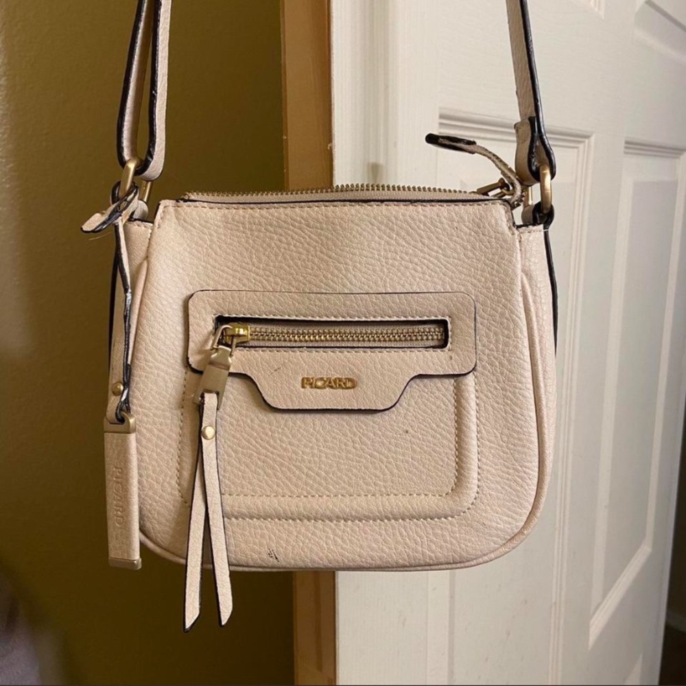 Picard Pebbled Leather Crossbody Bag in beige